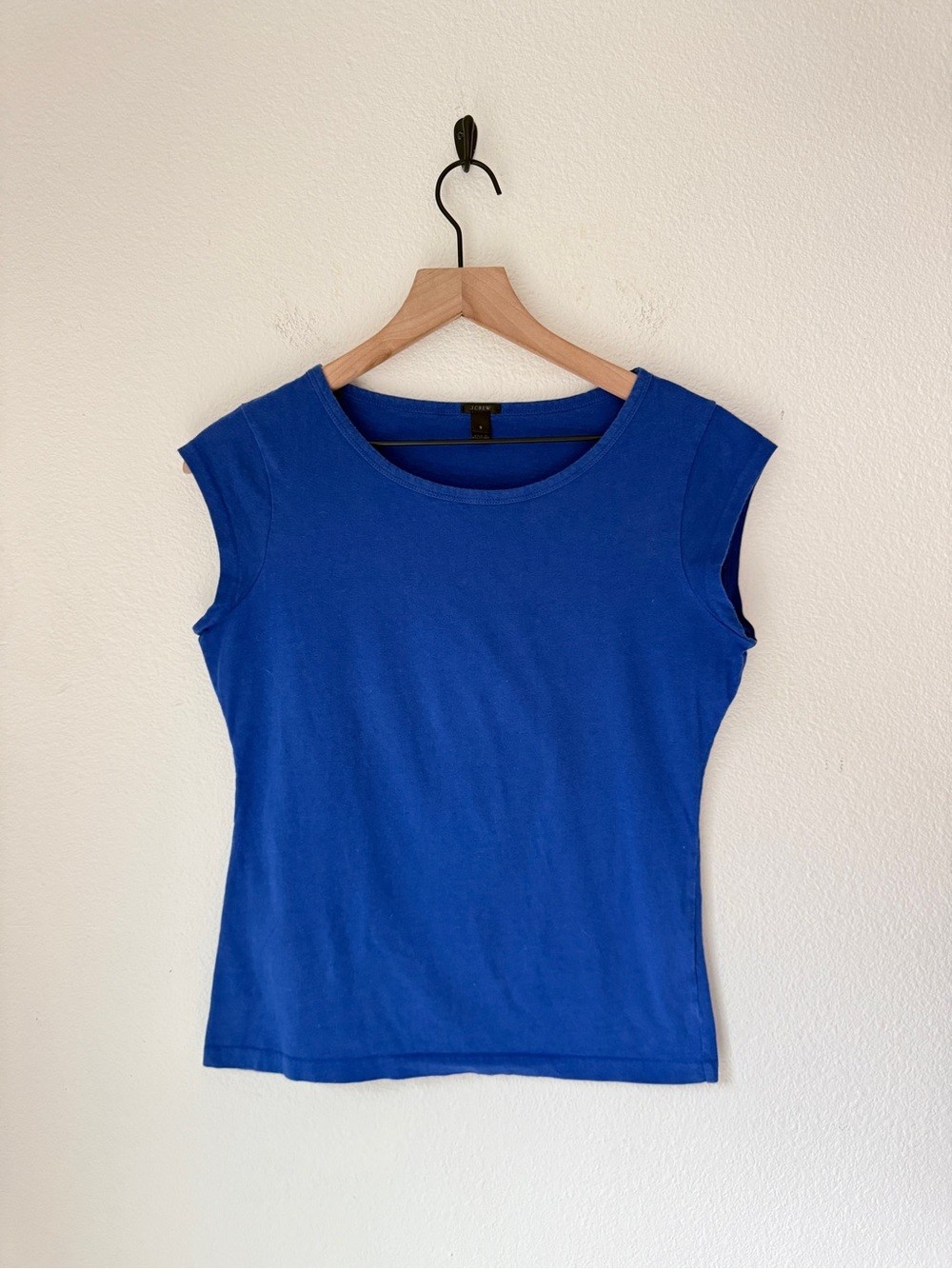 J.Crew Cotton-Linen Ballet Cap-Sleeve T-Shirt - Cobalt Blue - Small - GUC